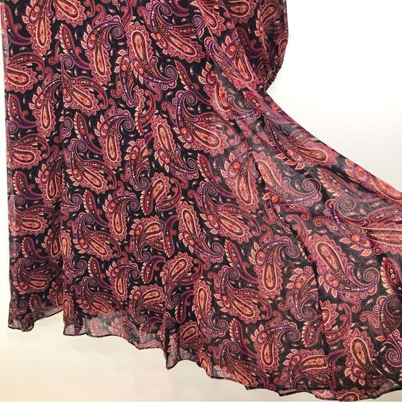 Tommy Hilfiger Black Marron Paisley Print Lightweight Long Sleeve Dress - Picture 8 of 16